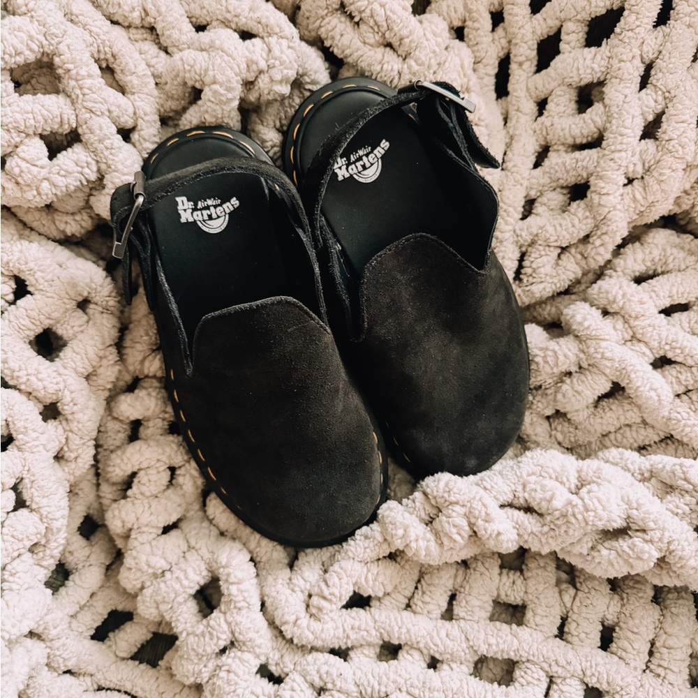 Dr. Martens Black Zebzag Slingback Suede Slip-Ons Mules - Picture 2 of 7